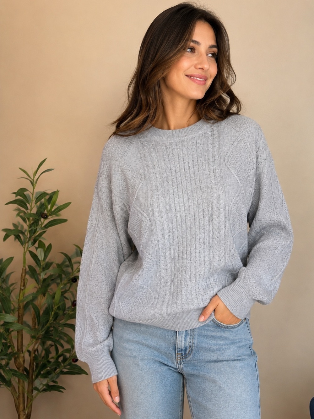 542. Art Class Classic Cable Knit Crewneck Sweater - Light Gray NWT